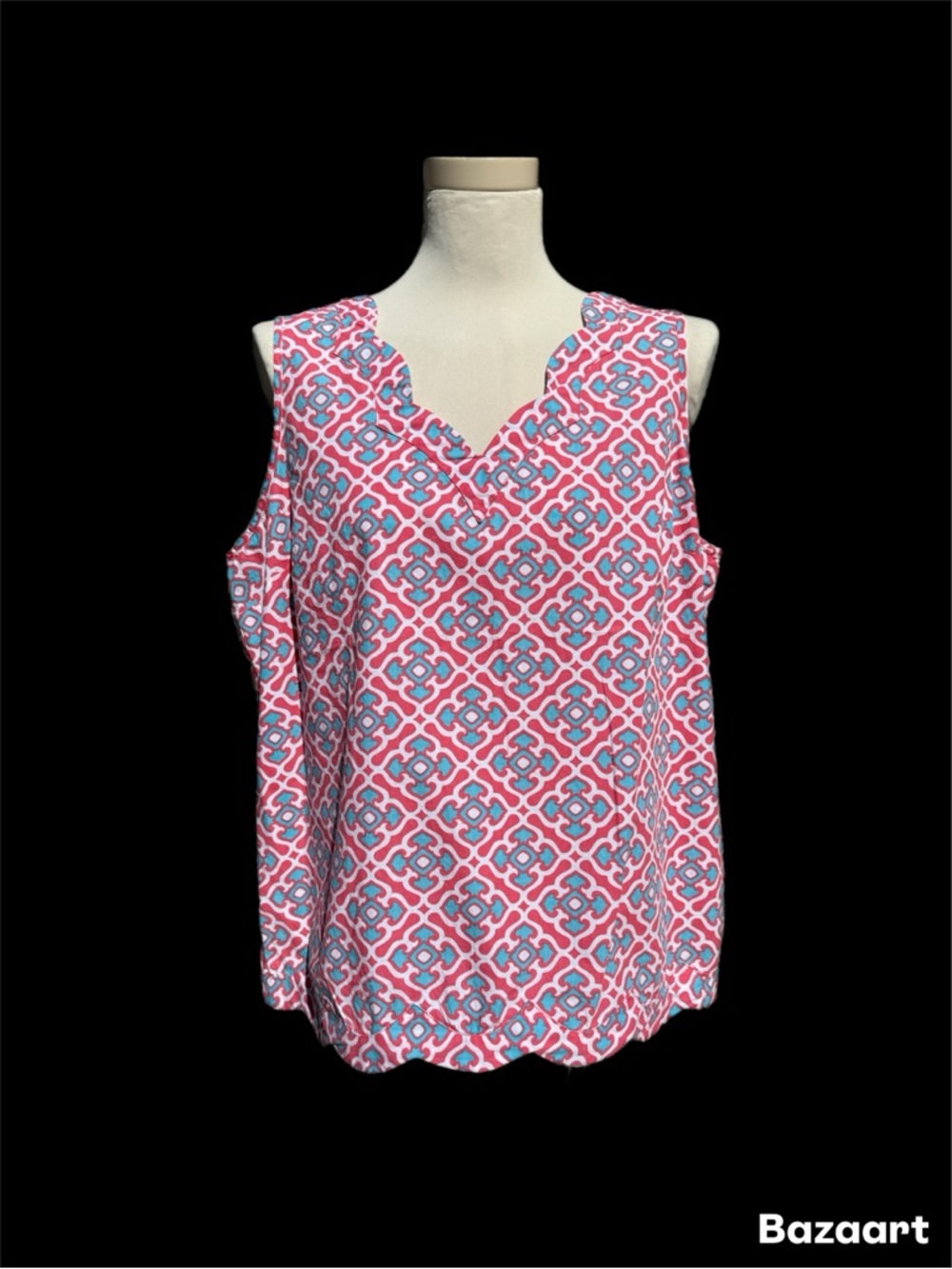 crown & ivy XL Sleeveless top 100% cotton scalloped